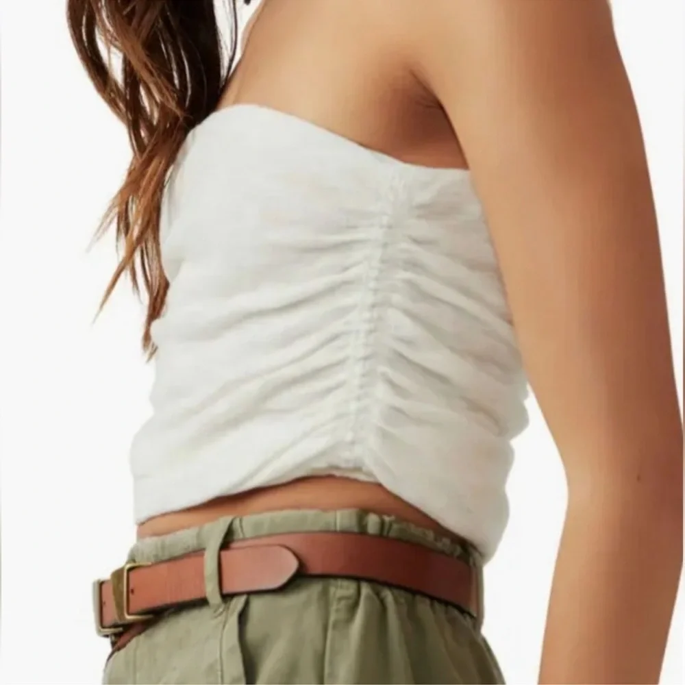 Free People cream white strapless ruched side crop top